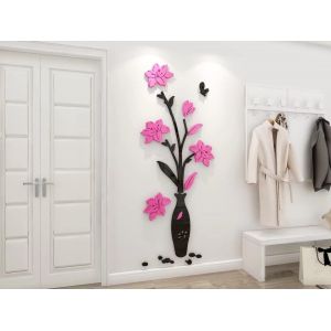 Stickers Muraux 3d Vase Autocollants Fleurs Miroir Diy Carthame Art Sticker Mural Romantique Famille Décoration Mur Autocollant Fond Chambre D'enfant Décoration Chambre Murale - Neuf