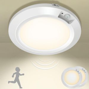 Veilleuses LED à Piles Lumière à Détection de Mouvement,Sans Fil Lampe de Plafonnier intérieur pour Placard Couloir Armoire Sous-sol d'escalier-3000k,Set de 2 - Neuf