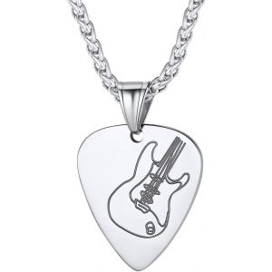 Kal-Collier Avec Pendentif Guitare Argent 925/Acier Inoxydable Rock Hip Hop Punk Band Avec Cha&icirc;ne Longeur De 45cm/55cm Platine/Or 18 Carats Cadeau Pour Homme Femme Festival De Musique - Neuf