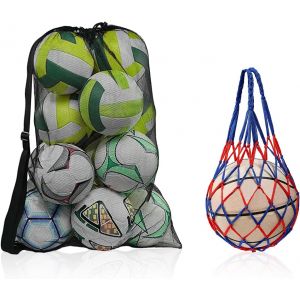 Acdsgd-Elepl 2 Pi&egrave;ces Filet Ballon Grand Capacit&eacute;+ Filet Ballon Football Basket En Maille Durable Avec Cordon De Serrage Bandouli&egrave;re Pliant Bretelles R&eacute;glable Pour Football Volley-Ball Rugby - Neuf