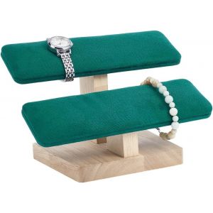 Kal-Présentoir De Montre En Bois, 19.7x12.4x13.2cm Présentoir Pour Bracelet En Velours À 2 Étages Avec Base En Bois Porte-Bracelet Rectangulaire Pour Montres Pour Affichage Au Détail, Sarcelle - Neuf