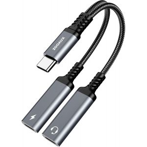 THEF-Adaptateur Double USB C Jack Casque et Chargeur, 2 en 1 Compatible avec Samsung Galaxy S24/S23/S22/S21/Ultra Note20, Huawei P40/Mate 40, Pixel 4/3/XL - Neuf