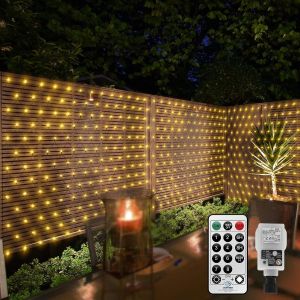 Filet Lumineux De 3 X 2 M - 200 Led - Étanche - Avec Télécommande Et Minuterie - 8 Modes - Pour Arbre Et Jardin - Blanc Chaud - Neuf