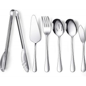 Ensemble De 6 Ustensiles De Service : Grande Cuill&egrave;re De Service, Fourchette De Service, Couteau. Id&eacute;al Pour Buffet, Traiteur Et Restauration. Compatible Lave-Vaisselle. Convient Pour Buffet, Petit-D&eacute;jeuner Et D&icirc;ner. - Neuf