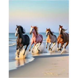 Oayew-Peinture Par Num&eacute;ros Chevaux 40x50 Cm Peinture Diamant Cheval De Saut Diamond Painting Chevaux Painting Diamant Chevaux Multicolore Broderie Diamant Cheval Tableau Perle Diamant Paysage Mer - Neuf