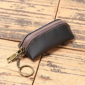 HUED-Porte-monnaie en cuir v&eacute;ritable, pochette Vintage &agrave; fermeture &eacute;clair, portefeuille r&eacute;tro, porte-carte de cr&eacute;dit, &eacute;tui pour cartes, porte-cl&eacute;s pour femmes, pochette de rangement-Black - Neuf