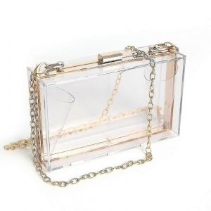 Sac à main transparent pour femmes Sac à main transparent en acrylique, sac à main à bandoulière avec sangle de chaîne en or amovible - Neuf