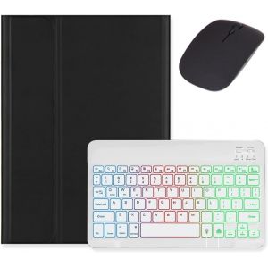 Étui Avec Clavier Rétroéclairé Pour Galaxy Tab S9 Fe 11""/Tab S9 11""/Tab S8/S7 11"" Avec Clavier Rétroéclairé Amovible, Noir + Blanc - Neuf