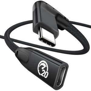 ERYI-Câble Extension Usb C À Angle Droit 0.5M, Coudé 90 Degrés Usb C 3.2 Gen 2 20Gbps Pd Charge Rapide,Rallonge Mâle Vers Femelle Type C, Pour Hub, Macbook, Ipad Pro, Galaxy S25 S24, Iphone 16 15 - Neuf