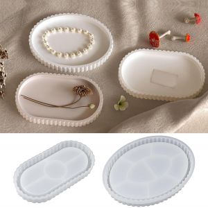 Jexnovashop-2 Pi&egrave;ces Moule Ovale En Silicone,Moule &Agrave; Plateau En Silicone,Moule En Silicone Rainur&eacute;,Assiettes &Agrave; Bijoux En R&eacute;sine &Eacute;poxy,Pour La Fabrication De Plateaux &Agrave; Th&eacute; Aux Fruits,De Plateaux &Agrave; Bi - Neuf