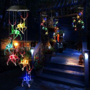 Carillon solaire &agrave; changement de couleur avec 6 lumi&egrave;res rennes pour la d&eacute;coration ext&eacute;rieure et int&eacute;rieure - Neuf