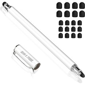 2 en 1 Stylet Tablette Stylus Pointe Fine &Eacute;cran Tactile Capacitif Stylo+ 20 Embouts de Rechange pour Smartphones Comprim&eacute;s iphone ipads Samsung Galaxy Huawei (Blanc) - Neuf