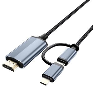 MEVRONISSHOP-C&acirc;ble 2-en-1 Lightning & Type C vers HDMI 2M, c&acirc;ble HDMI pour iPhone, Double Interface pour Tous Les iPhones (16/15/14/13/Pro/Max) et iPad Pro/Air,1080P HD, synchronisation vid&eacute;o et Son - Neuf