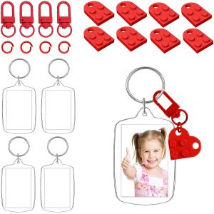 Asas-4 Pièces Porte-Clés Photo,Porte Clef Photo Vierge En Acrylique,Porte Clés Cadres Photo Transparents Avec 4 Porte-Clés En Forme De C?Ur Rouge,Pour Famille,Des Couples,Diy Souvenir - Neuf