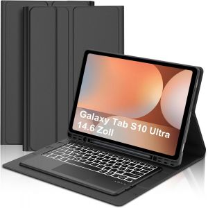 Étui Clavier Pour Samsung Galaxy Tab S10 Ultra/S9 Ultra 14,6"" Avec Pavé Tactile, Coque Clavier Rétroéclairé Bluetooth Disposition Italienne Magnétique Pour Samsung S9/S10 Ultra Tab 14,6 Pouces, Noir - Neuf