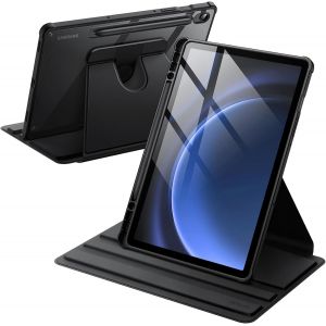 Rotating Case for Samsung Galaxy Tab S10 FE / S9 FE 10.9 Inches/S9 11 Inches with S Pen Holder, Protective Case Cover Stand 360 Degree Rotation Transparent Back (Black) - Neuf