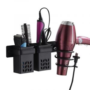 Porte Sèche Cheveux,Support Seche Cheveux et Support de Lisseur en Aluminium avec Rangement ABS et Range-Câbles,Support pour Bain Multifonctionnel pour Ranger Le sèche-Cheveux,Le lisseur,Plus - Neuf