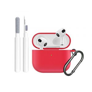&Eacute;tui en silicone pour AirPods 3e g&eacute;n&eacute;ration avec kit de nettoyage et porte-cl&eacute;s - Rouge - Neuf