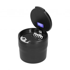 Cendrier de voiture Conteneur en acier inoxydable sans fumée Lumière LED bleue avec batterie intégrée universelle (noir) - Neuf