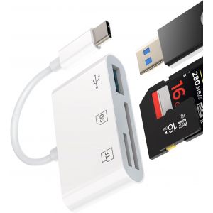 Hub USB C pour iPhone 15 Pro Max Plus Lecteur de carte SD Type C TF Adaptateur multiport OTG 3 en 1 compatible avec Samsung Apple iPad Air Mini Flash Drive Station d'accueil Micro SD Dongle - Neuf