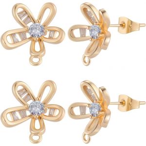 Kal-1 Bo&icirc;te De 10 Boucles D'oreilles En Forme De Fleur Plaqu&eacute;es Or 18 Carats En Oxyde De Zirconium D&eacute;licates Marguerites Avec Boucle Et 10 &Eacute;crous D'oreilles Pour La Fabrication De Bijoux Diy - Neuf