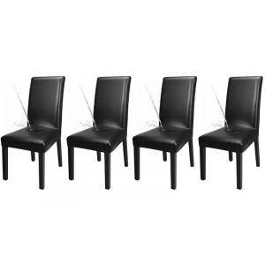 Lot De 4 Housses De Chaise De Salle &Agrave; Manger En Cuir Synth&eacute;tique, Imperm&eacute;ables Et R&eacute;sistantes &Agrave; L'huile, Pour Chaises Sans Accoudoirs - Neuf