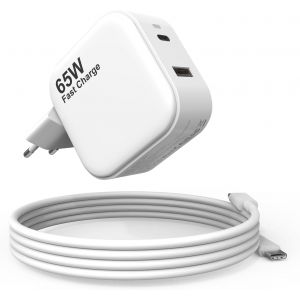 acdsgd-Chargeur USB C 65W Bloc d'alimentation 2 Ports PD 3.0 Adaptateur Rapide Universel Charger C&acirc;ble Compatible iPhone iPad Macbook Galaxy Huawei Xiaomi Redmi Oppo Vivo Lenovo HP Dell ASUS Acer - Neuf