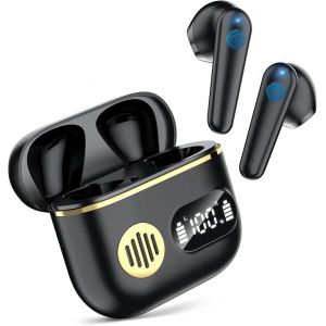 KAL-Sports Casque Bluetooth, Écouteurs Bluetooth 5.3 Stéréo Hi-Fi Casque Sans Fil Avec 4 Hd Mics, 42 Heures De Lecture Et Led Affichage, Sans Fil Earbuds Avec Cvc Annulation Du Bruit, Noir (2025) - Neuf