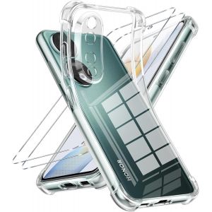 Kal-Coque Pour Honor 90 Avec 2 Pièces Verre Trempé, Transparente Mince Souple Tpu Silicone Étui, Antichoc Anti-Rayures Bumper Housse Protection Case Pour Honor 90 6.7 - Neuf