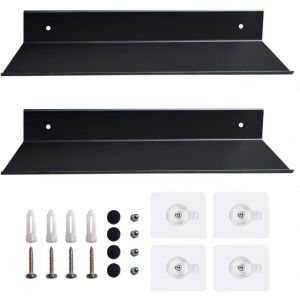 Lot de 2 Étagère Murale Salle de Bain sans Perçage Tablette Flottante Murale Adhésive Cuisine Étagères Rangement en Aluminium pour Salon Chambre à Coucher Blanc 30cm - Neuf