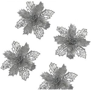 24pcs Fleurs De No&euml;l, No&euml;l, D&eacute;coration De Fleurs, D'arbres De No&euml;l Ornements De Paillettes Poinsettia, - Neuf