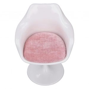 Chaise de bureau de maison de poup&eacute;e ABS blanc rose pieds ronds chaise rotative d&eacute;contract&eacute;e pour maison de poup&eacute;e 1 :6 avec accoudoir - Neuf