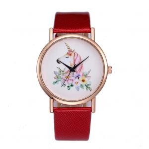 Alliage &Agrave; La Mode Steed Motif Cadran Pu Bracelet En Cuir Montre D&eacute;contract&eacute;e Pour &Eacute;tudiant (Rouge) - Neuf