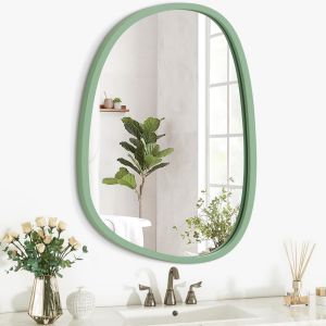 KAL-Miroir Asymétrique À Suspendre En Bois Pour Le Mur Cadre Irrégulier Petit Miroir Mural Moderne Décoratif Unique Chambre À Coucher Salon Salle De Bains Entrée Vanité Esthétique Miroir Ovale - Neuf