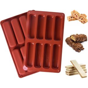2 Pièce Moules Longues Bandes,Rectangulaire Pour Barres De Céréales,Moule À Biscuits,Forme Gâteau Pour Barre Énergétique Eclair Chocolat,8 Cavités (11,7 X 3,2 Cm Par Cavité).[Y607] - Neuf