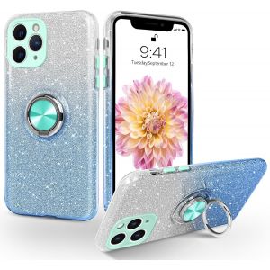 Kal-Coque Iphone 12 Pro Max Avec Anneau Rotatif 360° Support De Voiture Magnétiqu, Paillettes Scintillantes Brillantes Etui Protection À Anti-Rayure Antichoc Housse Pour, Dégradé Bleu - Neuf