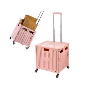 Chariot utilitaire pliable 65 L avec couvercle et roues &agrave; 360&deg; - Rose - Neuf