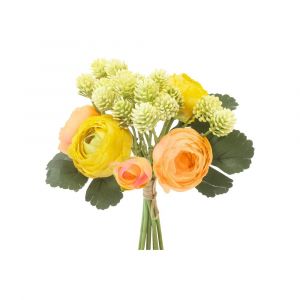 BOUQUET ARTIFICIEL RENONCULE TR&Egrave;FLE 28CM ABRICOT - Neuf