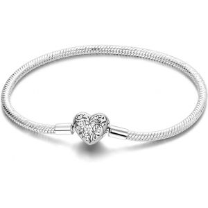 Eryi-Bracelet À Breloques Pour Femme En Argent Sterling, Fermoir En Forme De C?ur, Bracelet À Chaîne Serpent, Bracelet Européen De Voyage, Bijoux Compatibles Avec Les Breloques Pandora - Neuf