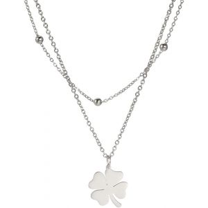 Kal-Collier De Tr&egrave;fle &Agrave; Quatre Feuilles Pour Femmes, Collier De Tr&egrave;fle &Agrave; Quatre Feuilles En Acier Inoxydable, Pendentif Double Chance, Collier Amulette, Bijoux, Cadeaux D'amiti&eacute;. - Neuf