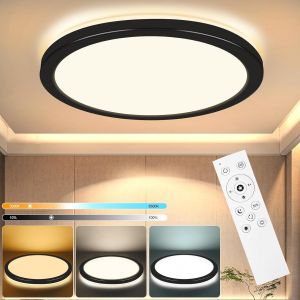 ERYI-Plafonnier Led Dimmable Avec Télécommande, 18W 1800Lm Plafonnier Led Dimmable 3000-6500K, Panneau Plat Pour Salon, Chambre D'Enfant, Chambre, Cuisine, Sous-Sol, Couloir, Balcon Ø220*H25Mm - Neuf