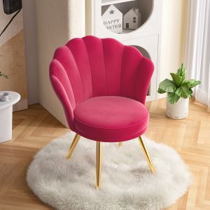 Fauteuil Salon Moderne,Fauteuil Coiffeuse avec Pied Dor&eacute;, Fauteuil Rembourr&eacute; en Velours,Fauteuil pour Salon/Chambre,Rouge - Neuf