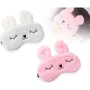 2 Pcs Eye Mask Sleep Mask,Blindfold for Sleeping,Sleep Mask Kids and Girls,3D Cute Animals Sleep Mask,Breathable Eyeshade(White&Pink) - Neuf