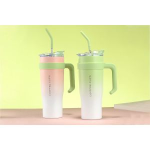 Gobelet Isotherme En Acier Inoxydable De 1,2 L (40 Oz) Avec Poign&eacute;e, Paille Et Couvercle, Lot De 2 - Neuf