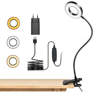Kalanka-Lampe De Bureau &Agrave; Pince 48 Led Flexible &Agrave; 360&deg;Lampe Lecture Clipsable 3 Modes D&iquest;&Eacute;clairage &10 Niveaux De Luminosit&eacute; Led Usb Pour &Eacute;tude Et Travail, Noir - Neuf