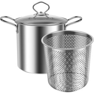 Marmite À Friteuse Avec Panier | Marmite De Cuisine En Acier Inoxydable Ensemble De Friteuse Avec Poignée Et Couvercle Transparent | Pour Faire Frire Du Poulet Aux Crevettes Et Des Frites - Neuf