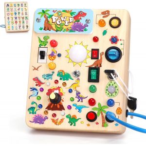 ERYI-Dinosaure Montessori Busy Board 1 An Enfants Activity Board Jouets En Bois Avec 10 Interrupteurs 23 Lumières Led Jouets Sensory Learning Toys Jeu Montessori Jouet Enfant Bebe 1 2 3 Ans Cadeau En - Neuf