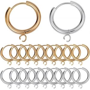 Kalanka-1boîte 12pcs Huggie Hoop Leverbacks 18mm Leverback Boucles D'oreilles En Acier Inoxydable Plaqué Or 24k Levier Arrière Boucles D'oreilles Crochets Ronds À Charnières Buckles Earrings Croch - Neuf
