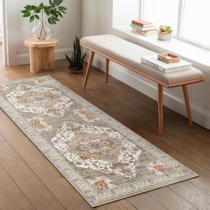 Tianyi-Tapis Salon Antid&eacute;rapant Vintage Oriental Tapis Lavable En Machine, &Agrave; Poils Courts, Tapis Entree Interieur, Chambre, Couloir, 80x150cm, Brique - Neuf