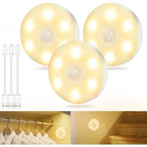 Veilleuse Avec D&eacute;tecteur De Mouvement Rechargeable Par Usb-&Eacute;clairage De Placard Led Avec D&eacute;tecteur De Mouvement-Blanc Chaud-Pour Couloir,Escalier,Chambre &Agrave; Coucher,Cuisine Et Armoire - Neuf